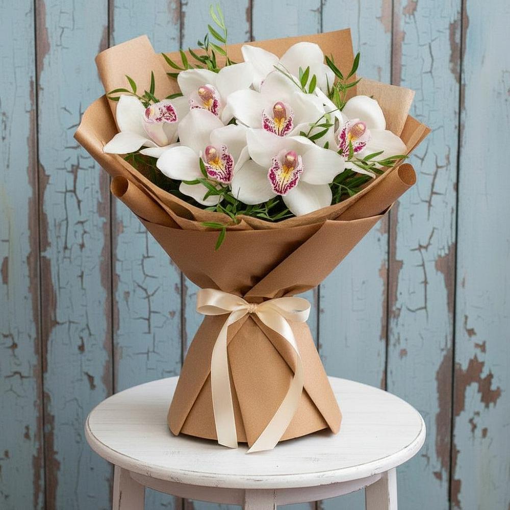 Букет цветов из: Орхидеи и Розы в Воронки