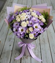 Букет цветов из:  Хризантемы и Розы в Воронки